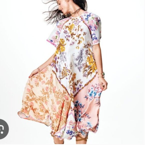 Zara Floral Patchwork Maxi Flowy Sleeve Romantic Boho Dress M - Picture 4 of 8